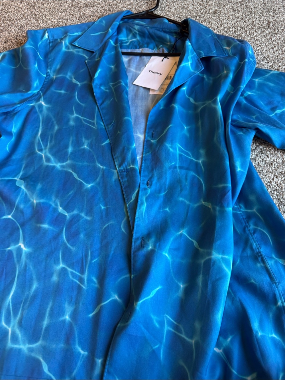 Theory Men's Vibrant Blue Pool-Print Shirt Jacket
